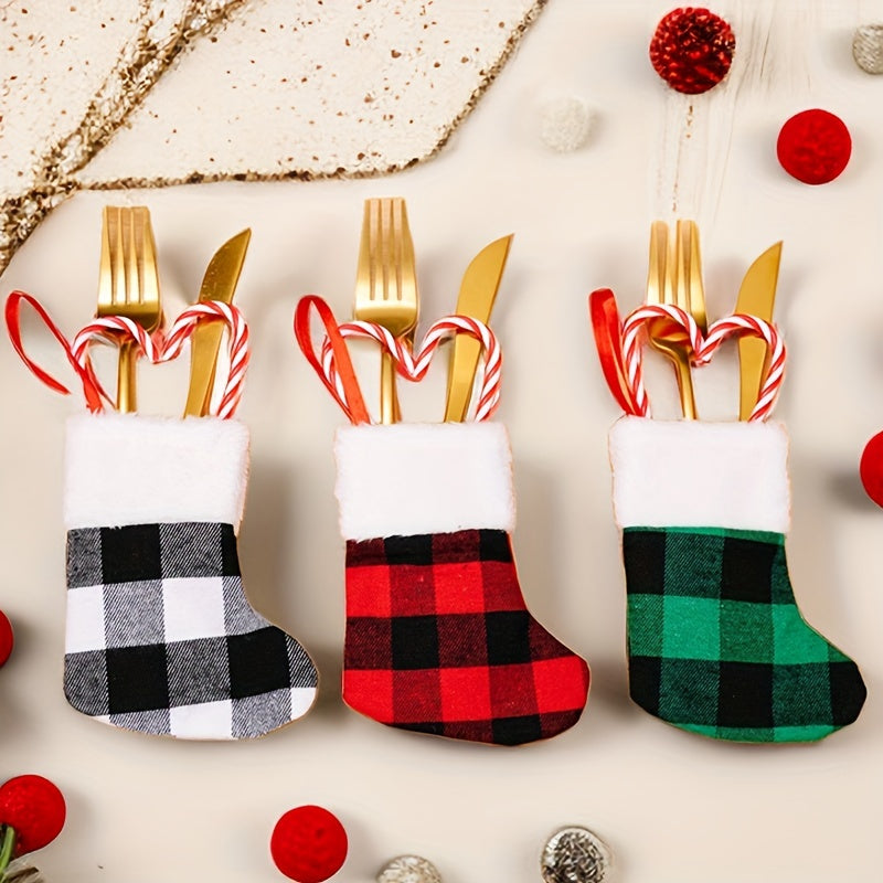 Christmas Stocking Gift Bag Plaid Christmas Tree Ornament Set