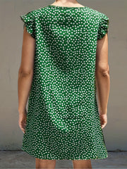 Boho Dress Women's Plus Daisy Print Round Neck Ruffle Trim