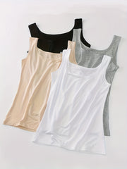 4pcs Solid Tank Tops Crew Neck Sleeveless Women's Lingerie