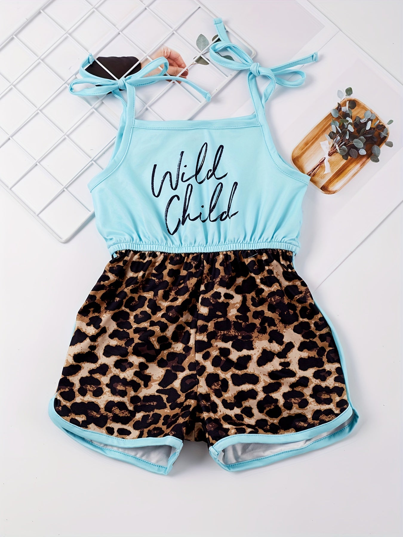 Toddler Girls Leopard Graphic Cami Rompers for Beach Vacation