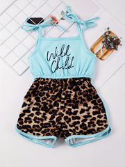 Toddler Girls Leopard Graphic Cami Rompers for Beach Vacation