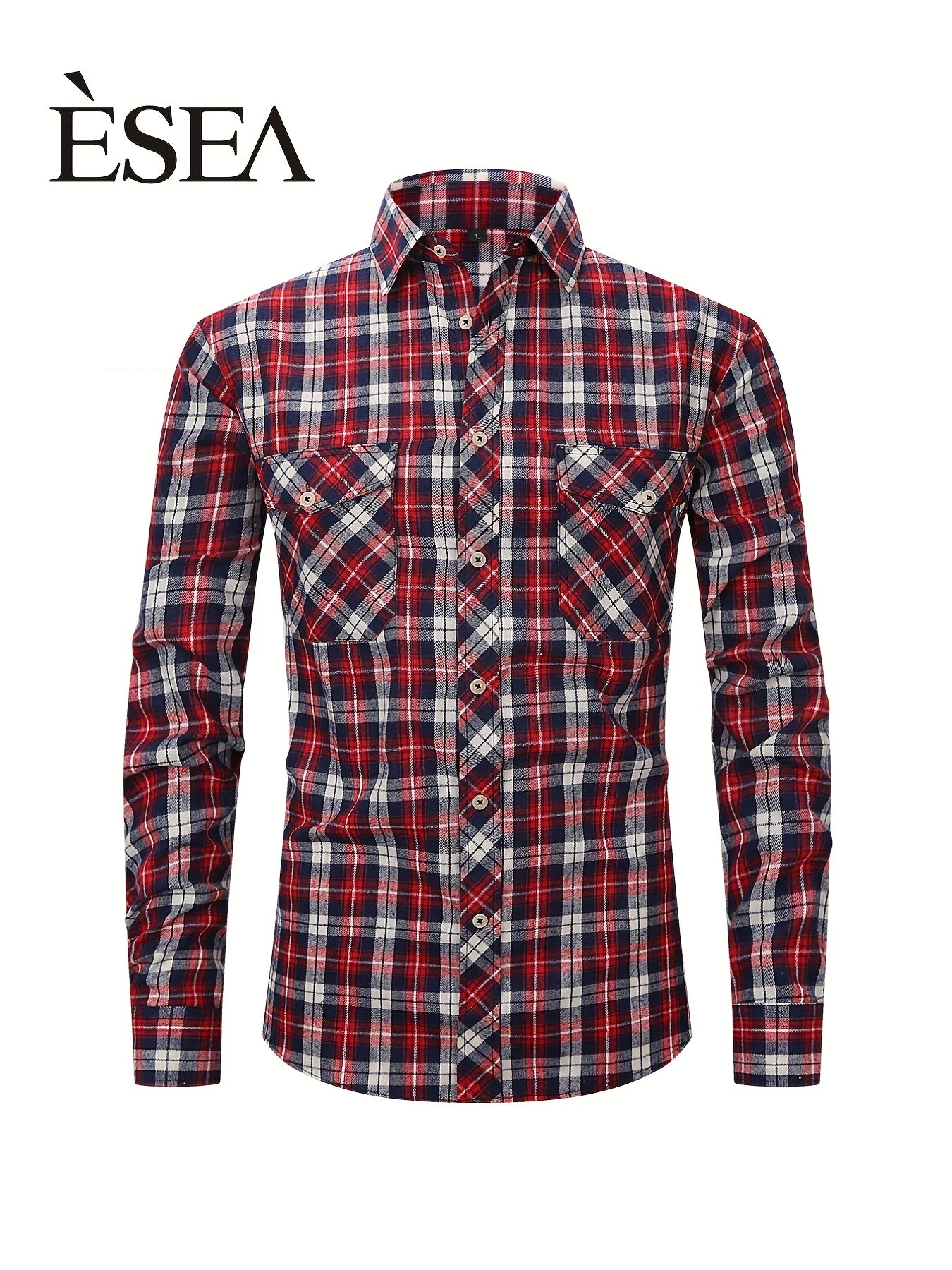 Men's Double Pocket Plaid Shirt for Spring Fall