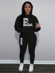Letter Print Drawstring Two piece Set Long Sleeve Hoodies & Jogger Pants