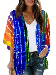 Tie Dye Print Half Sleeve Kimono Cover Up Beach Cardigan