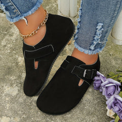 Women's Round Toe Solid Flat Ankle Buckle Shoes