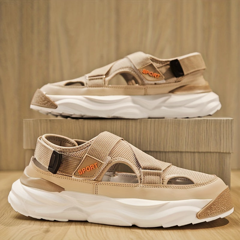 Men's Letter Print Chunky Shoes Hook Loop Platform Sandals