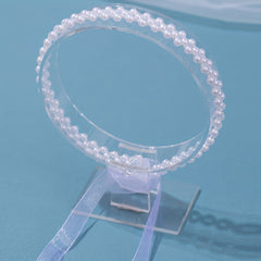 Faux Pearl Headband for Kids with Floating Ribbon