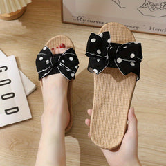Polka Dot Bow Flat Slides Open Toe Shoes