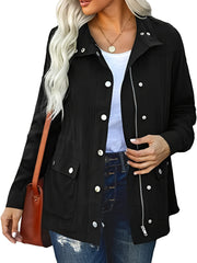 Button & Zipper Dual Pockets Jacket Fall & Winter Women's Clothing