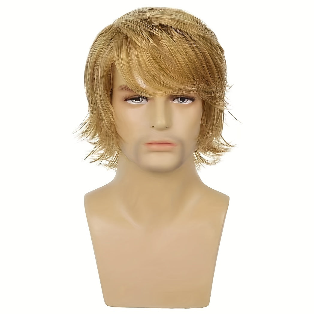 Men's Golden Blonde Long Curly Hair Wig
