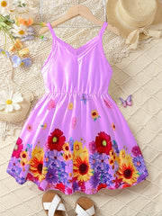 Girls Boho Floral Sleeveless Cami Dress for Summer