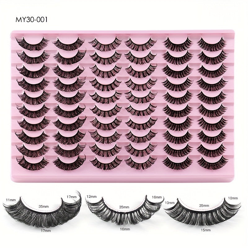 30 Pairs Daily Curling Thick Natural Fiber False Eyelashes