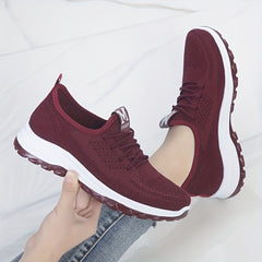 Women's Knitted Sports Shoes Lightweight Lace Up Low Top Running Shoes