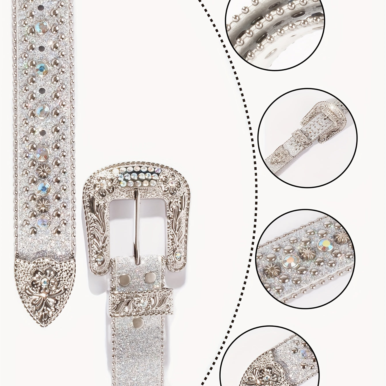 Rhinestone Belt Crystal Inlaid Leather Western Cowboy Cowgirl
