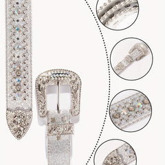 Rhinestone Belt Crystal Inlaid Leather Western Cowboy Cowgirl