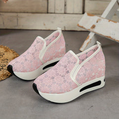 Floral Lace Wedge Slip-On Walking Shoes Casual Sneakers