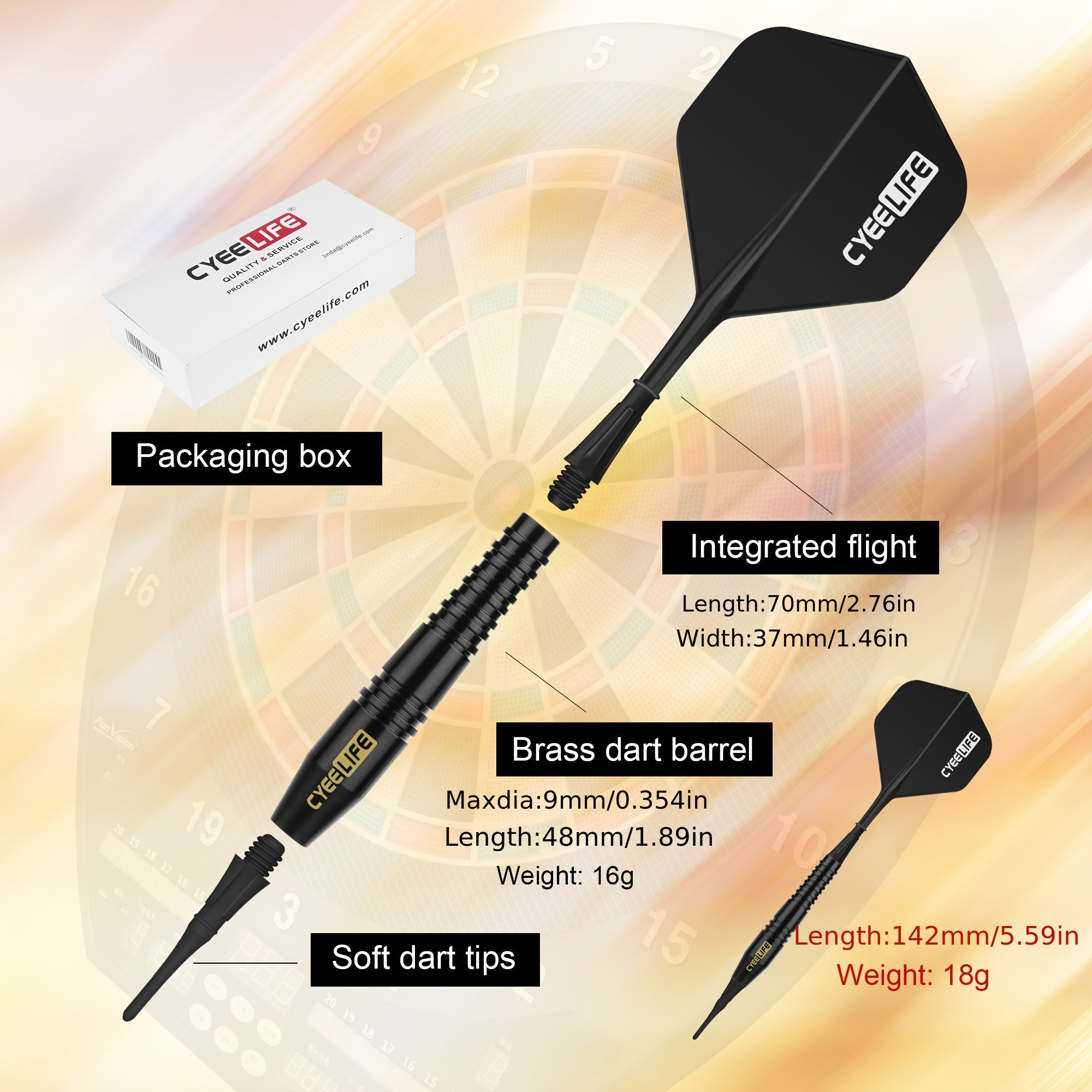 CyeeLife 18g Soft Tip Darts Set with Carry Case & 30 Extra Points