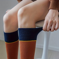 Colorblock Sports Calf Socks Knee High Women's Stockings