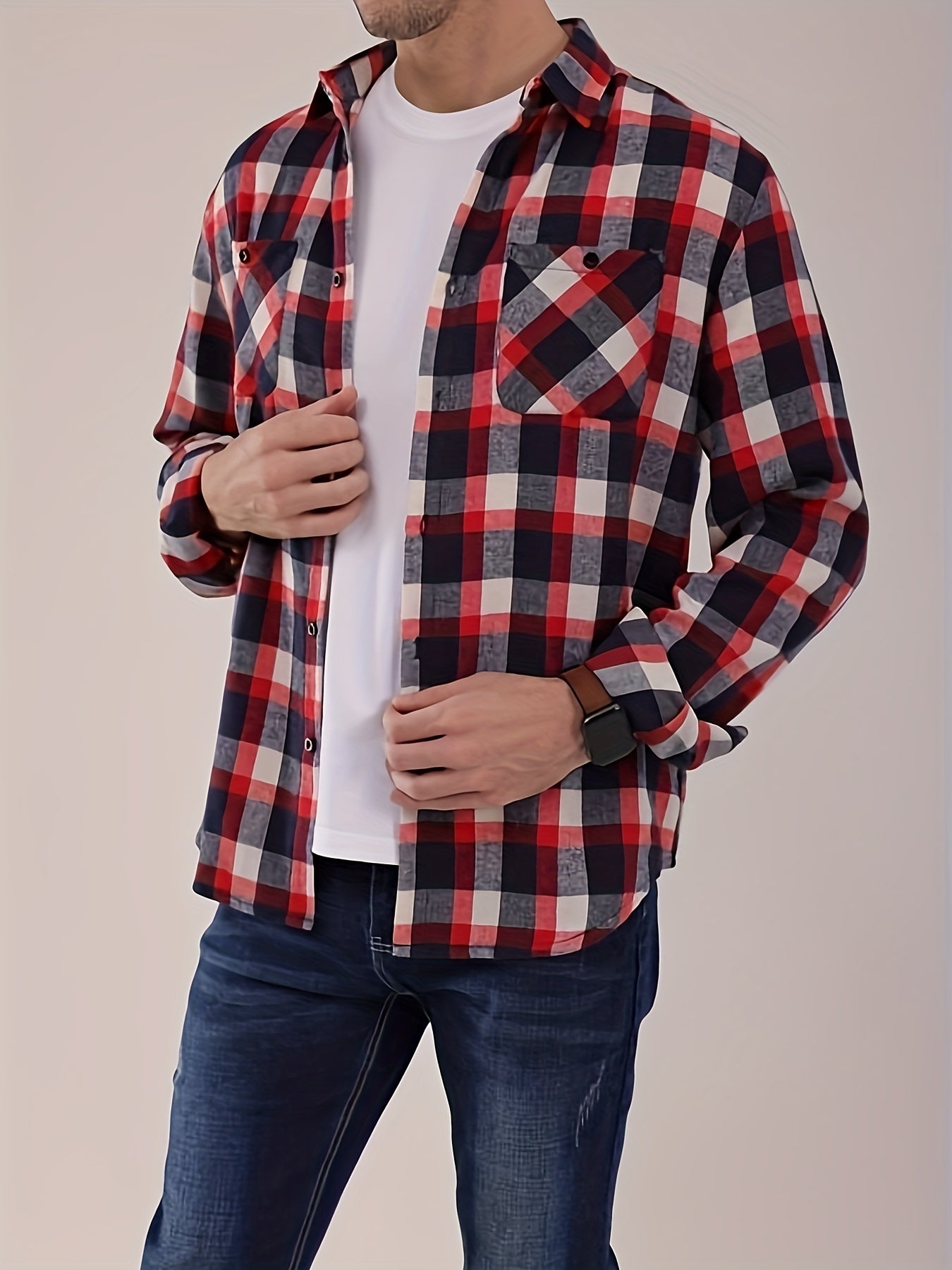 Men's Plaid Flannel Lapel Collar Shirt