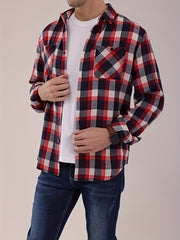 Men's Plaid Flannel Lapel Collar Shirt