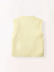 Flower Decor Round Neck Knit Vest for Baby Girls