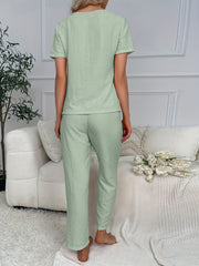 Polka Dot Lounge Set Short Sleeve Top & Elastic Waistband Pan