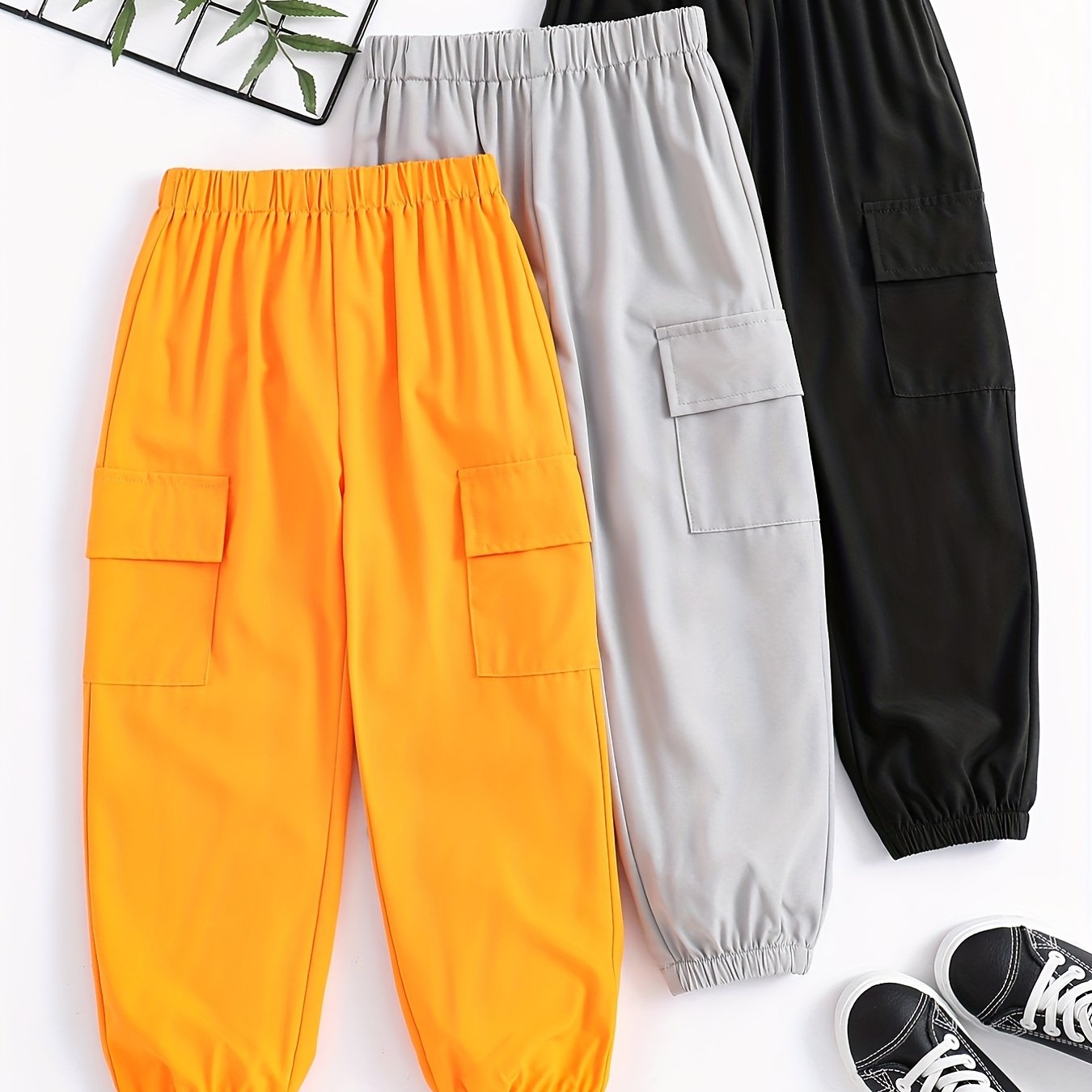 Boys Casual Cargo Pants Elastic Waist Jogger Pants With Pocket