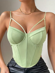 Solid Cutout Fishbone Crop Cami Top Sexy Summer Sleeveless Top Women's Clothing