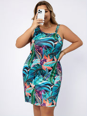 Boho Nightdress Women's Plus Tropical Print Irregular Neck Tank