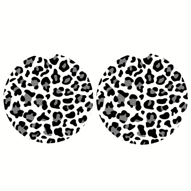 2pcs Rubber Coaster Car Coasters Leopard Print Absorbent Drink Cup Holder