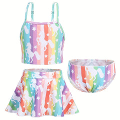 Toddler Girls Rainbow Unicorn Swimsuit Set Tankini Top Shorts Skirt