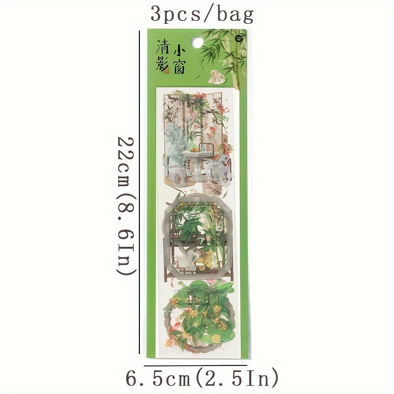 3pcs Bag PET Long Strip Tape Ancient Style Yard Journal Decoration