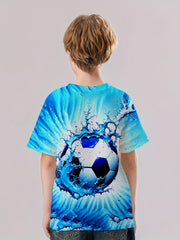 Boys Football Water 3D Print T-shirt Kids Casual Top