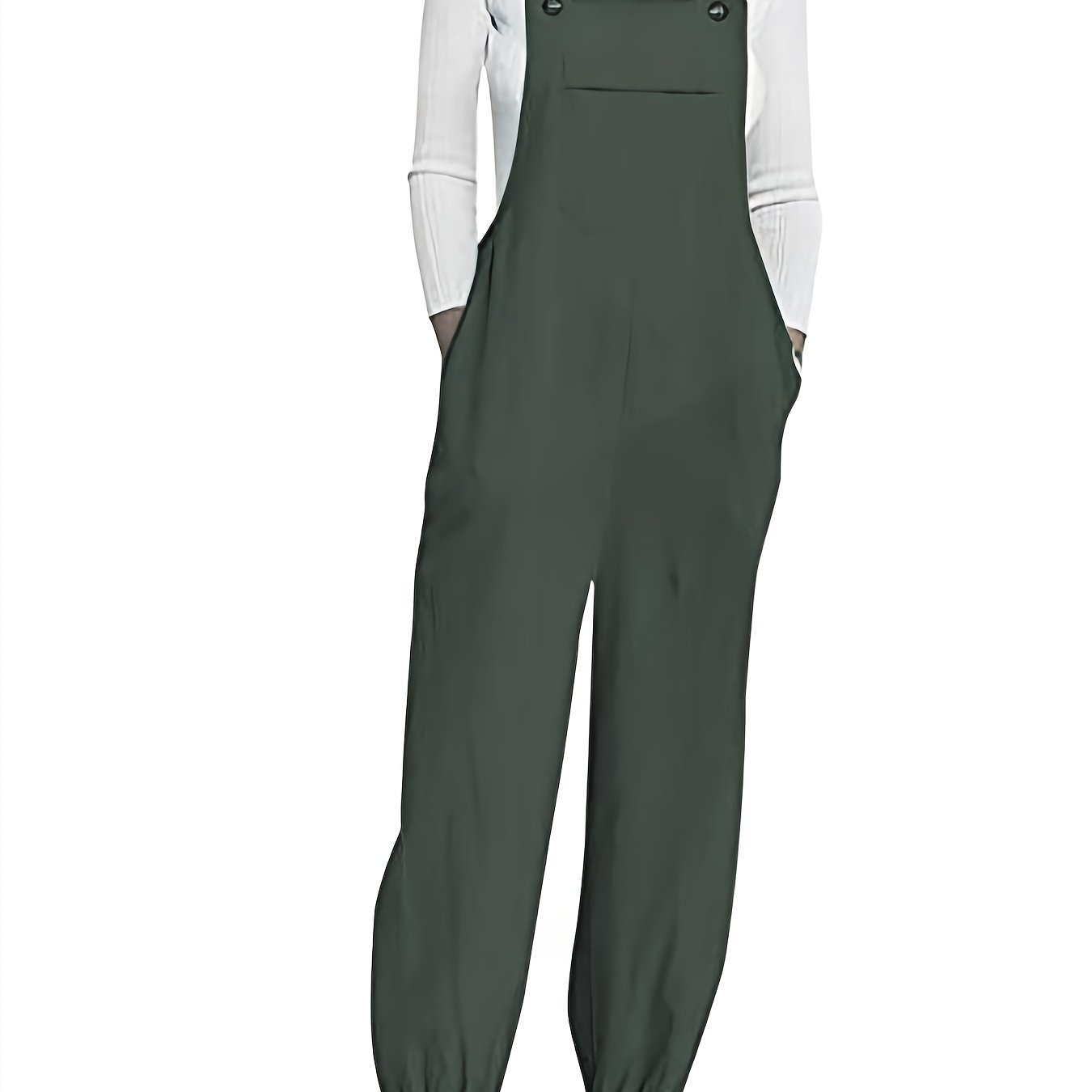 Button Solid Patched Pocket Overall Jumpsuit Women's Clothing