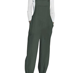 Button Solid Patched Pocket Overall Jumpsuit Women's Clothing