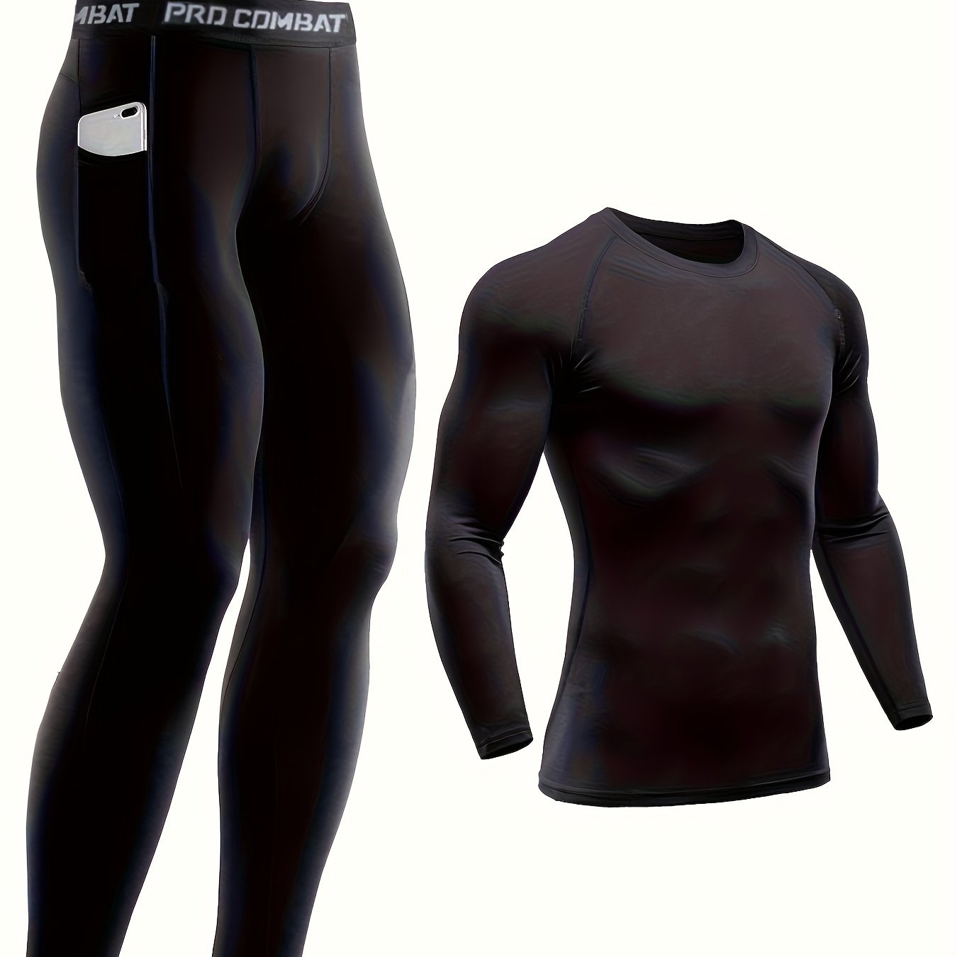 Men's Compression Athletic Tracksuit Long Sleeve Jersey And Pocket Leggings