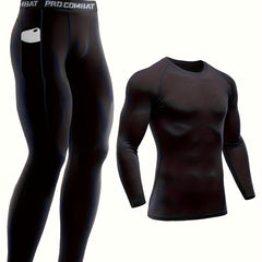 Men's Compression Athletic Tracksuit Long Sleeve Jersey And Pocket Leggings