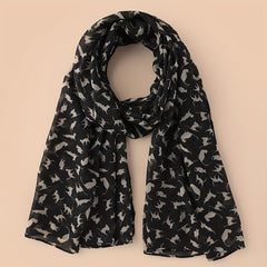 Vintage Cartoon Cat Print Chiffon Scarf Solid Shawl Headwrap