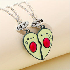 Girls Avocado Heart Pendant Necklace BFF Matching Gift Set