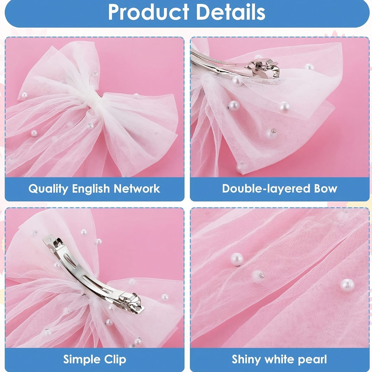 Pearl Bow Bridal Veil Ribbon Hair Clip Accessory for Wedding Bachelorette Party