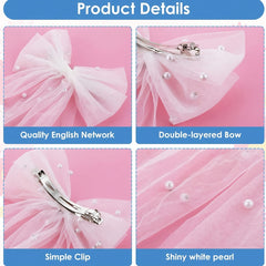 Pearl Bow Bridal Veil Ribbon Hair Clip Accessory for Wedding Bachelorette Party