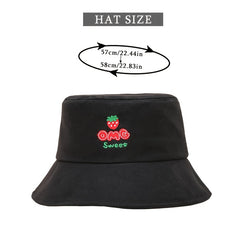 Strawberry Embroidery Bucket Hat Outdoor Fisherman Cap