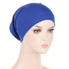 Solid Striped Inner Hijab Hat Soft Elastic Knit Beanie Women Turban