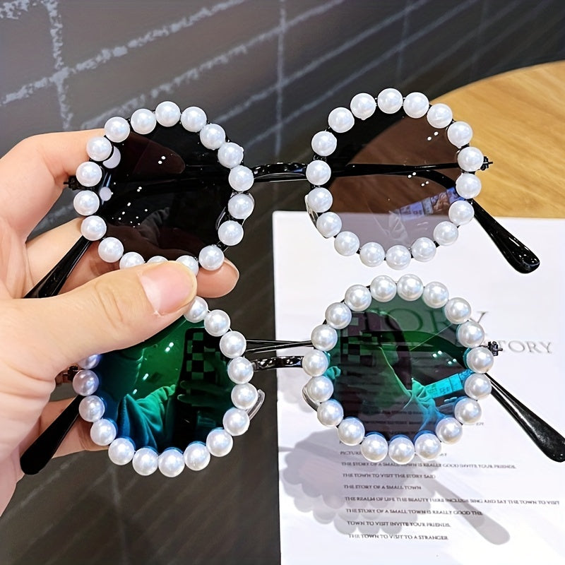 Children's Round Frame Sunglasses with Faux Pearl Details