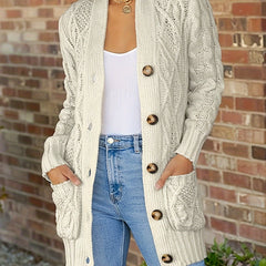 Women's Solid Argyle Knit Long Sleeve Cardigan with Pockets