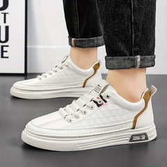 Men's Lace-up Sneakers Easy Clean PU Leather Skate Shoes Good Traction