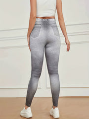 Denim Print Skinny Ripped Leggings for Women