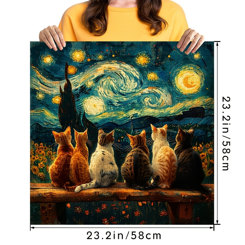 1000pcs Starry Night Sky Cat Puzzle Jigsaw Game for Ages 14 DIY Home Decor