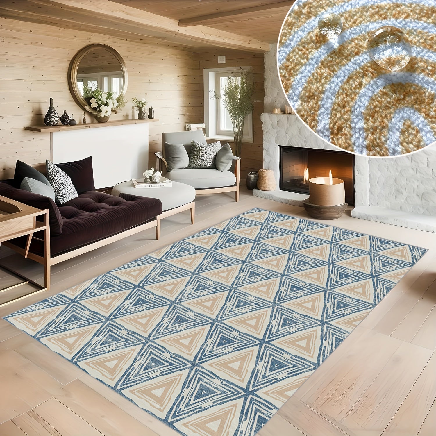 Soft Geometric Carpet Floor Mat for Living Room Bedroom - Machine Washable