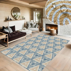 Soft Geometric Carpet Floor Mat for Living Room Bedroom - Machine Washable